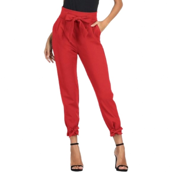 Grace Karin Pants - Women's Loose Elastic High Waisted Cropped Paper Bag Pants with Pockets